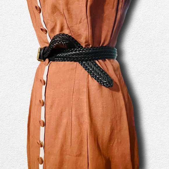 1940s Two Tone Linen Dress, Handmade A-Line, Orange, Cream, Vtg Academia, Sm - Picture 12 of 14